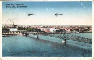 1935 Újvidék, Novi Sad; Panorama / látkép, híd, repülőgépek / general view, bridge, aircrafts (Rb)