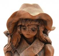 smeretlen keramikus: Kalapos nő, kerámia, hibátlan, m: 25 cm