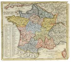 Franciaország rézmeteszetű, színezett térképe. cca 1800 / Map of France copper plate engraving 24x21 cm
