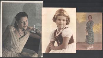 cca 1930 Kézzel színezett fényképek, 3 db vintage fotó, az egyik feliratozva, 24x18 cm és 16x11 cm között