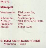 Niue 1991. 10$ Ag "Olimpia-diszkoszvetés" T:PP Tanúsítvánnyal!