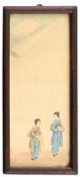 Jelzés nélkül: Japán hölgyek. Akvarell, papír, üvegezett fa keretben, 19x7,5 cm