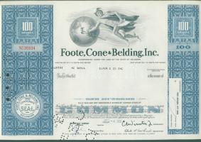 USA 1959. "Walworth Company" részvénye (1x) + 1965. "Rockwell-Standard Corporation" részvénye (1x) + 1968. "Foote,Cone&Belding Inc." részvénye (4x) egymásutáni sorszámmal
