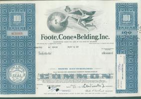 USA 1968. "Foote,Cone&Belding Inc." részvénye (6x) 2x3 egymásutáni sorszámmal