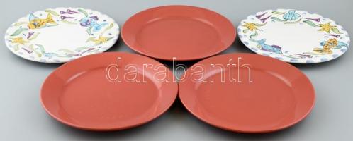 2 db Sárospatak Kerámia Manufaktúra lapostányér, kézzel festett, halas mintával + 3 db barna mázas k...