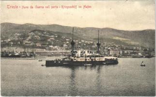 Trieste, Nave da Guerra nell porto / Kriegsschiff im Hafen / Austro-Hungarian Navy, K.u.K. Kriegsmarine battleship in the port (Rb)