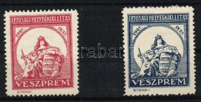 1927 Ifjúsági Bélyegkiállítás Veszprém 2 db fogazott levélzáró (vágottan ismert!)