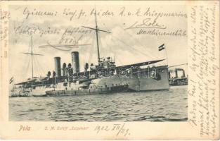 1902 SMS Szigetvár az Osztrák-Magyar Haditengerészet Zenta-osztályú védett cirkálója / K.u.K. Kriegsmarine / Austro-Hungarian Navy SMS Szigetvár Zenta-class protected cruiser. M. Clapis, Pola (EK)