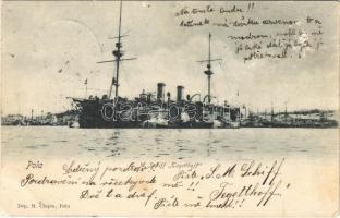 1903 SMS Tegetthoff az Osztrák-Magyar Haditengerészet kazamata hajója Polában / K.u.K. Kriegsmarine / Austro-Hungarian Navy, SMS Tegetthoff casemate ship. M. Clapis, Pola (Rb)