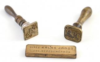 3 db pecsétnyomó, ( vitéz Kálas János, koronás MC, KJ monogram)