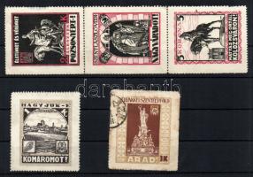 1921 Arad, Komárom, Kolozsvár, Nagyvárad, Pozsony irredenta levélzárók (5 db)