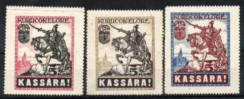 1921 Kurucok előre Kassára 3 db klf színű levélzáró
