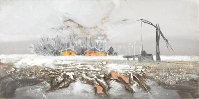 Tóth Rozália (1946-2015): Zúzmarás. Olaj, farost, jelzett, sérült, 40x80cm