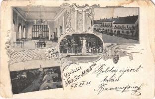 1898 Nagyszentmiklós, Sannicolau Mare; Czenzinger szálloda, belső, látkép, artézi kút / hotel, interior, general view, fountain. Art Nouveau, floral (b)