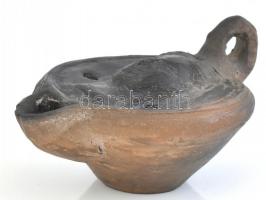 Kerámia olajmécses antik isten fej formájú díszítéssel 12x9 cm