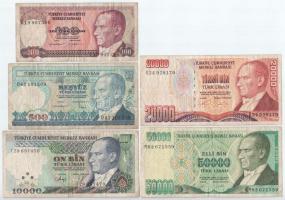 Törökország 1970. 100L + 500L + 10.000L + 20.000L + 50.000L T:III Turkey 1970. 100 Lira + 500 Lira + 10.000 Lira + 20.000 Lira + 50.000 Lira C:F