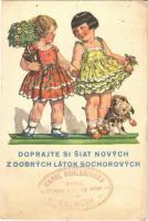 1935 Doprajte si siat novych z dobrych látok Sochorovych. Ochranná Sochor Znacka. Karol Schlesinger (Trencín) / Czechoslovak fabrics brand advertisement card (fl)