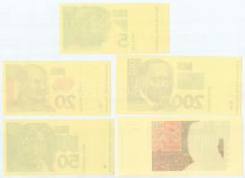 Horvátország 1993. 5K + 20K + 50K + 200K + 500K + 1000K, mind előlapi színpróba + 200K + 500K + 1000...