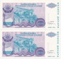 Horvátország / Krajna Szerb Köztársaság 1994. 1.000.000D (2x) "Z 0000088" és "Z 00006...