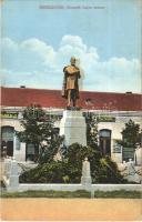 1915 Érsekújvár, Nové Zámky; Kossuth Lajos szobor, üzletek. Binéth Gáspár kiadása / monument, statue, shops (EK)