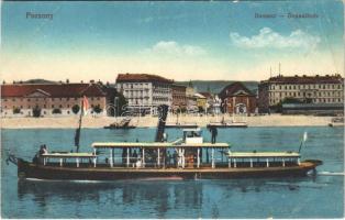 Pozsony, Pressburg, Bratislava; Dunasor, gőzhajó. Vasúti levelezőlapárusítás 2. sz. 1915. / quay, steamship (EB)