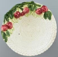 Fajansz süteményes kínálótál jelzés nélkül, talp és tál illeszkedésénél ragasztott, ragasztónyomokka...