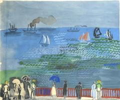 Raoul Dufy (1877-1953): Le Havre. (612/5000) Litográfia, papír, jelzés nélkül, 46x56cm, üvegezett fakeretben, (Le Havre kikötőváros Franciaország északnyugati részén, a Szajna jobb partján.)