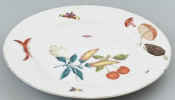 Herendi süteményes tányér, kézzel festett, kopott, csorba,1884-1899, d: 20cm, jelzett: szalagos mázf...