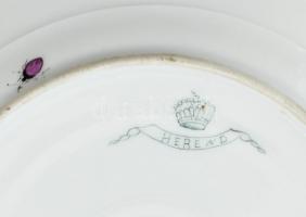 Herendi süteményes tányér, kézzel festett, kopott, csorba,1884-1899, d: 20cm, jelzett: szalagos mázf...