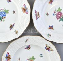 Herendi Viktória mintás porcelán 3db sütis tányér (1941) d:18,5cm, 1 db szendvicses tál, 36x15cm. Je...