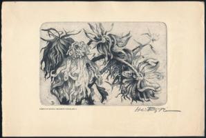 Hertay Mária (1932-2018). Virágok Rézkarc, papír, jelzett. 10x15 cm