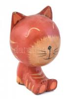 Fa macska figura. Festett, kopott 11,5 cm