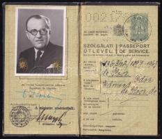 1943 Magyar Királyság által kiállított, fényképes szolgálati útlevél dr. Glósz Ödön részére