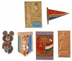 Szovjetunió ~1970-1980. 6db klf fém jelvény, közte 1980. Moszkvai olimpia T:2 Soviet Union ~1970-1980. 6xdiff metal badge, with 1980. Moscow Olympics C:XF