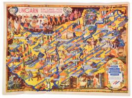 cca 1935 Ungarn, Ein Land für Feinschmecker, német nyelvű, színes, illusztrált ismertető prospektus,...