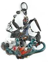 Sárkányölő Szent György figurás násfa (melltű). XVIII. sz. Tűzzománcozott ezüst, tenyésztett gyöngy ...