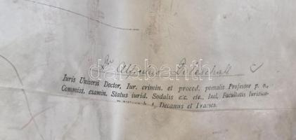 1910 Bp., Királyi Magyar Tudományegyetem által kiállított jogi diploma, függő viaszpecséttel, okmány...