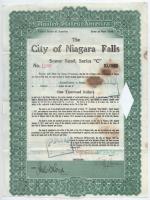 Amerikai Egyesült Államok 1917. The City of Niagara Falls részvény 1000$-ról bélyegzésekkel, bevágással érvénytelenítve T:III fo. USA 1917. The City of Niagara Falls share about 1000 Dollars with stamps and cancellation C:F spotted