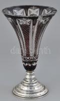 Ezüst (Ag) talpú kristály váza. Lepattanással Jelzett, m: 19 cm