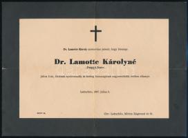 1922-1967 Dr. Lamotte Károly (1888-1968) jogász, Bp. alpolgármestere (1923-1938) és ghimesi és gácsi gróf Forgách Eszter (1886-1967) esküvői meghívója + Dr. Lamotte Károlyné Forgách Eszter halotti értesítője