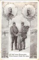 Ich hatt einen Kameraden, Einen bessern findst Du nicht / WWI German and Austro-Hungarian K.u.K. military art postcard, Viribus Unitis propaganda, Franz Joseph I of Austria, Wilhelm II (EB)