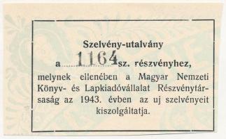 Debrecen 1927. "Magyar Nemzeti Könyv- és Lapkiadóvállalat Részvénytársaság" névre szóló ré...
