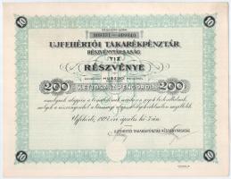 Újfehértó 1927. "Ujfehértói Takarékpénztár Részvénytársaság" tíz részvénye egyben, összesen 200P-ről, szelvényekkel és szárazpecséttel T:I-