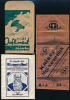 3 db régi gyógyszertasak (Orflument, Biomenthol, Kaiser-féle mellkaramellák)