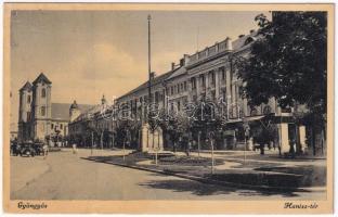 1938 Gyöngyös, Hanisz tér, Hungária szálloda, automobil (ázott / wet damage)