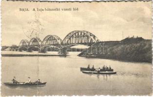 1939 Baja, baja-bátaszéki vasúti híd, csónakok. Ifj. Wagner Antal kiadása (fa)