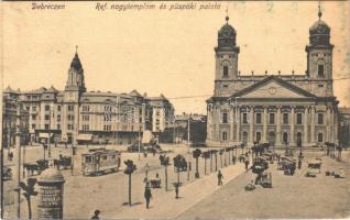 1926 Debrecen, Református nagytemplom és püspöki palota, villamos, piac, Bottó Kornél üzlete. Vasúti levelezőlapárusítás 20. sz. - 1918. (r)