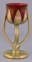 Zsolnay modern tulipán váza, eozin mázas, plasztikus díszítésekkel, jelzett, hibátlan, m:16 cm