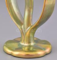 Zsolnay modern tulipán váza, eozin mázas, plasztikus díszítésekkel, jelzett, hibátlan, m:16 cm