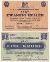 Csót / Hadifogolytábor 1916. augusztus 1. 20f számozás nélkül + 1916. augusztus 1. 1K sorszámmal T:I...